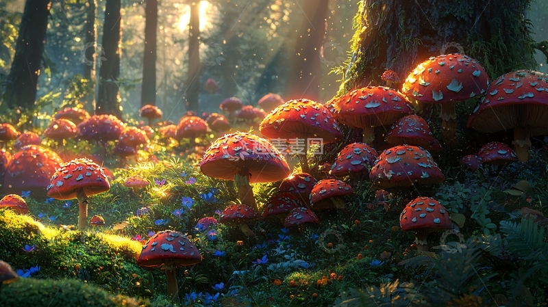 高清大图下载【趣麦麦图】阳光森林蘑菇