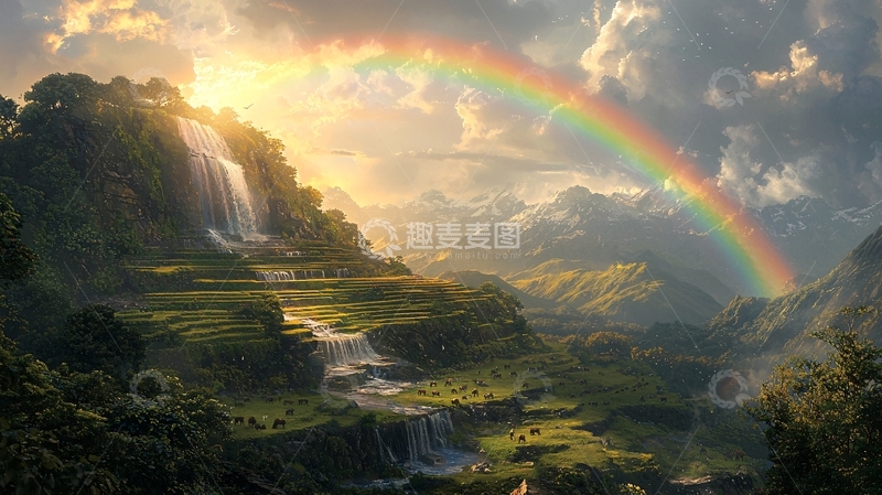 高清大图下载【趣麦麦图】彩虹瀑布仙境