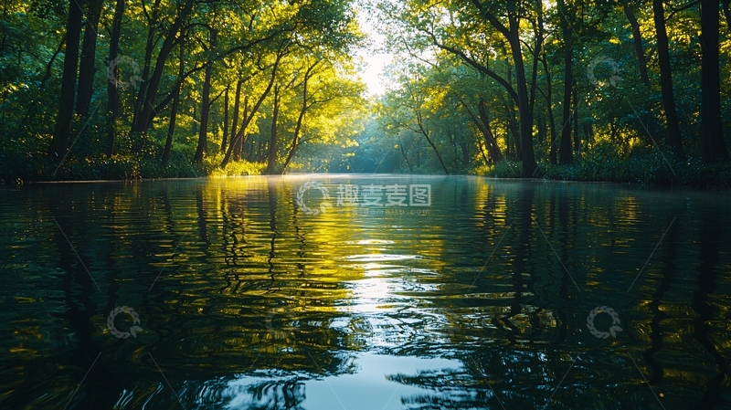 高清大图下载【趣麦麦图】清晨森林河流