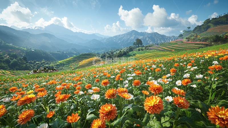 高清大图下载【趣麦麦图】山峦花海