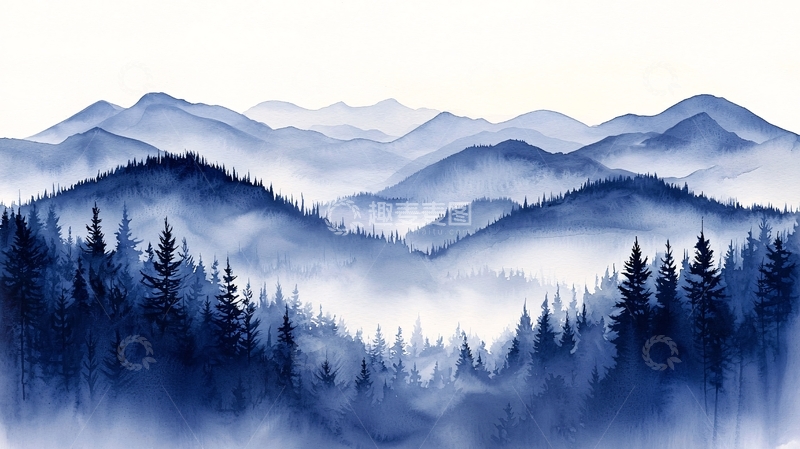 高清大图下载【趣麦麦图】水墨蓝山
