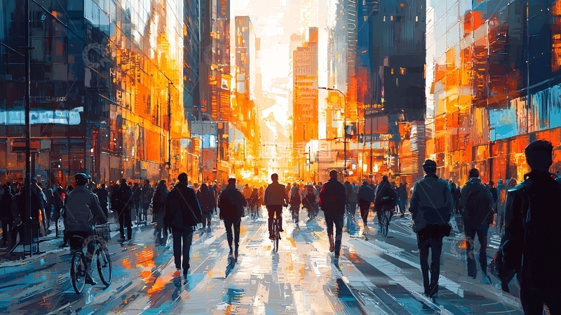 高清大图下载【趣麦麦图】城市人群日出