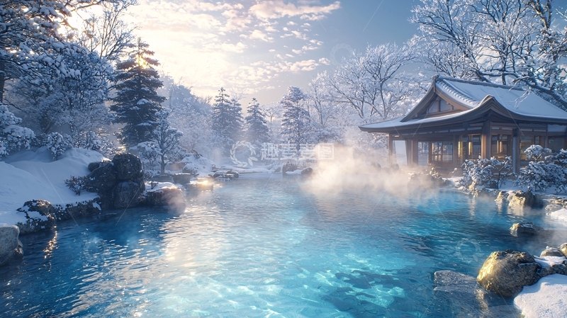 高清大图下载【趣麦麦图】雪景温泉