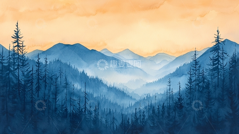 高清大图下载【趣麦麦图】水彩画山脉