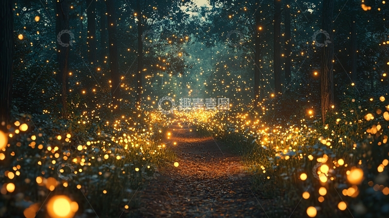 高清大图下载【趣麦麦图】萤火虫森林小路