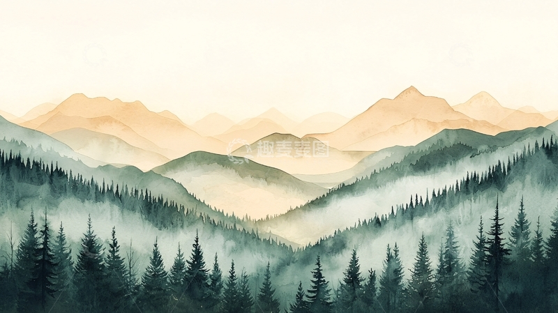 高清大图下载【趣麦麦图】水彩山脉16