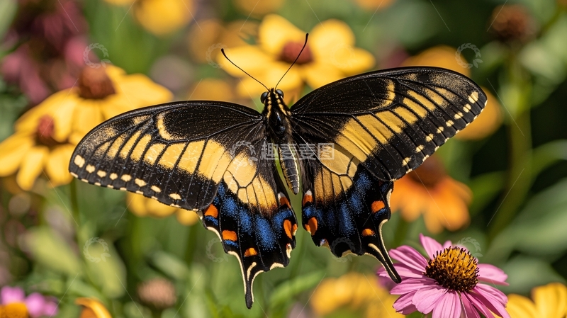 高清大图下载【趣麦麦图】黑黄相间蝴蝶花丛