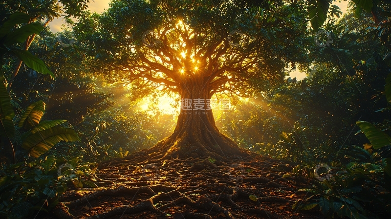 高清大图下载【趣麦麦图】阳光透过树冠洒下