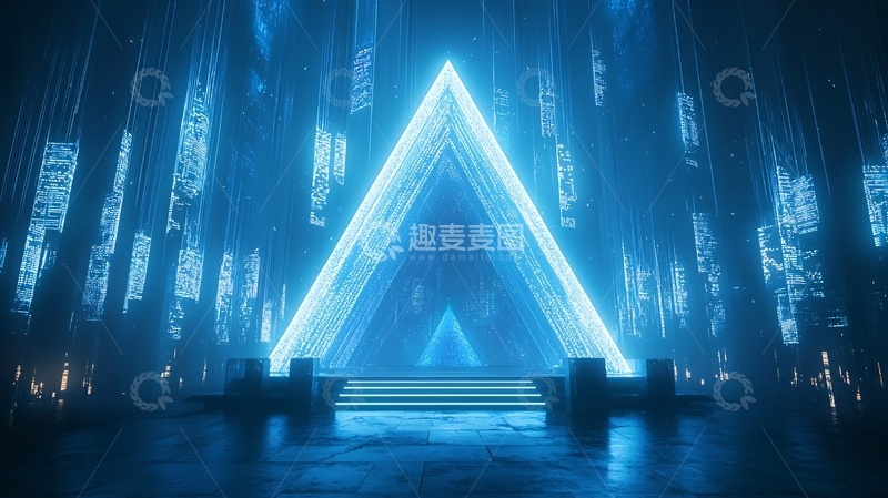 高清大图下载【趣麦麦图】蓝色三角形科技感背景
