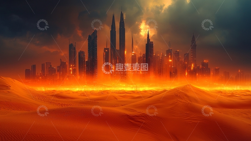 高清大图下载【趣麦麦图】燃烧的沙漠都市