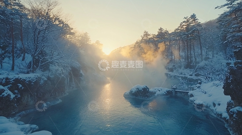 高清大图下载【趣麦麦图】冰雪温泉清晨景色