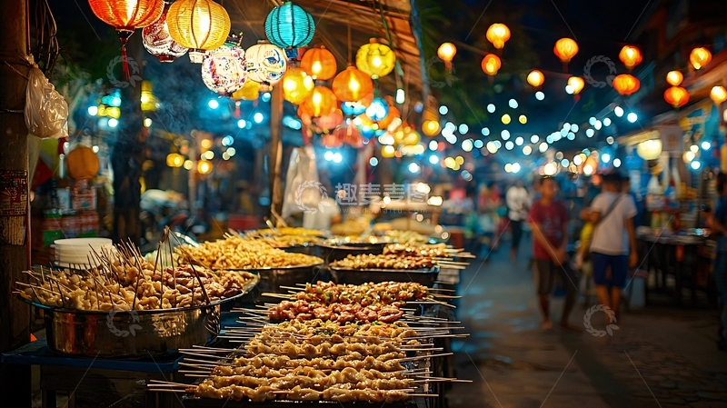 高清大图下载【趣麦麦图】夜市美食街灯笼