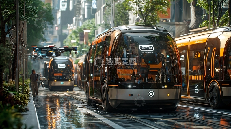 高清大图下载【趣麦麦图】未来城市公交车