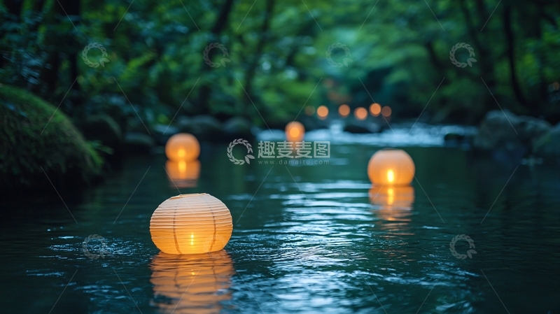 高清大图下载【趣麦麦图】森林河流漂流灯