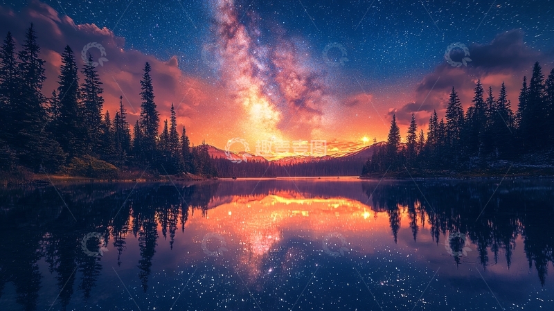 高清大图下载【趣麦麦图】星空倒影湖泊