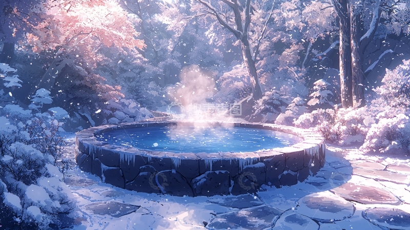 高清大图下载【趣麦麦图】冬日温泉