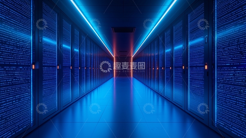 高清大图下载【趣麦麦图】蓝色灯光服务器机房