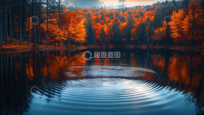 高清大图下载【趣麦麦图】秋日湖畔的森林倒影
