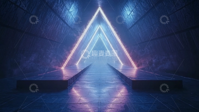 高清大图下载【趣麦麦图】蓝紫霓虹三角形通道