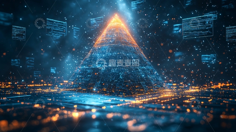 高清大图下载【趣麦麦图】蓝色光锥形数据金字塔