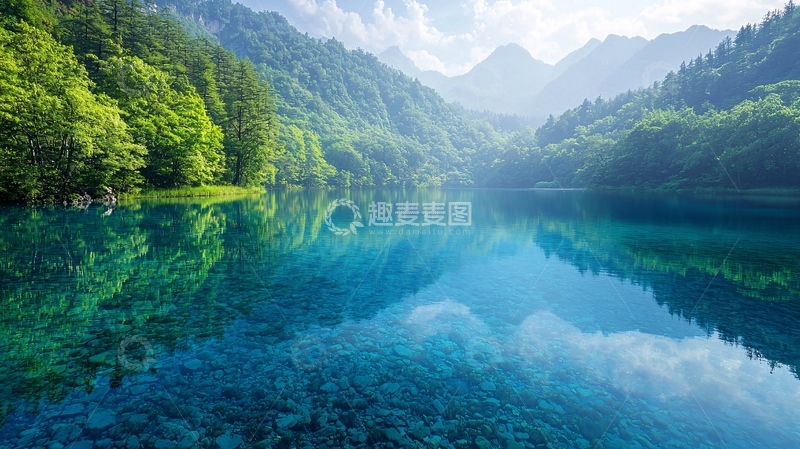 高清大图下载【趣麦麦图】清澈湖水倒映山峰