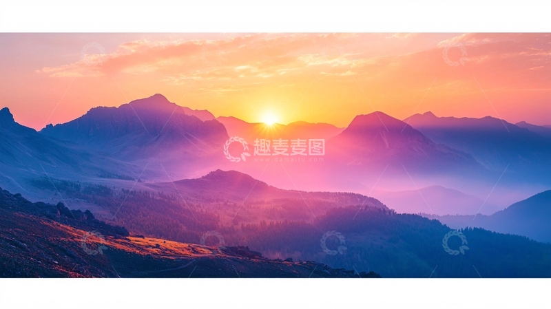 高清大图下载【趣麦麦图】彩色山脉日出风景