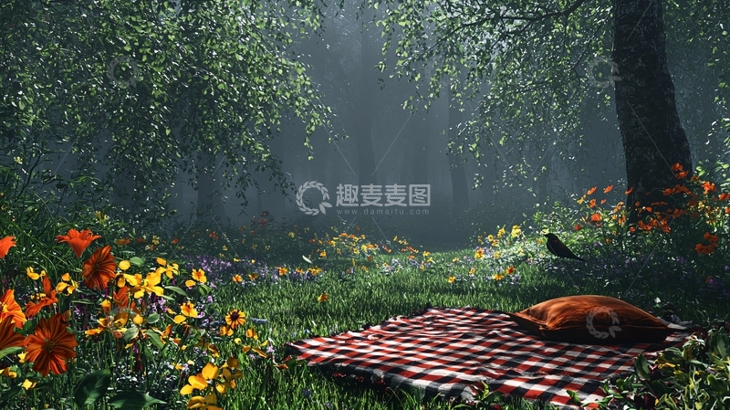 高清大图下载【趣麦麦图】雨后森林野餐