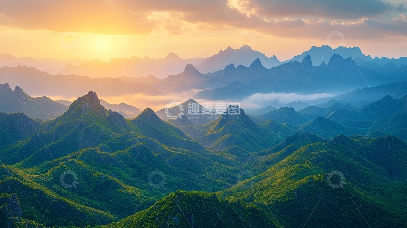 高清大图下载【趣麦麦图】日出山峰壮丽景色