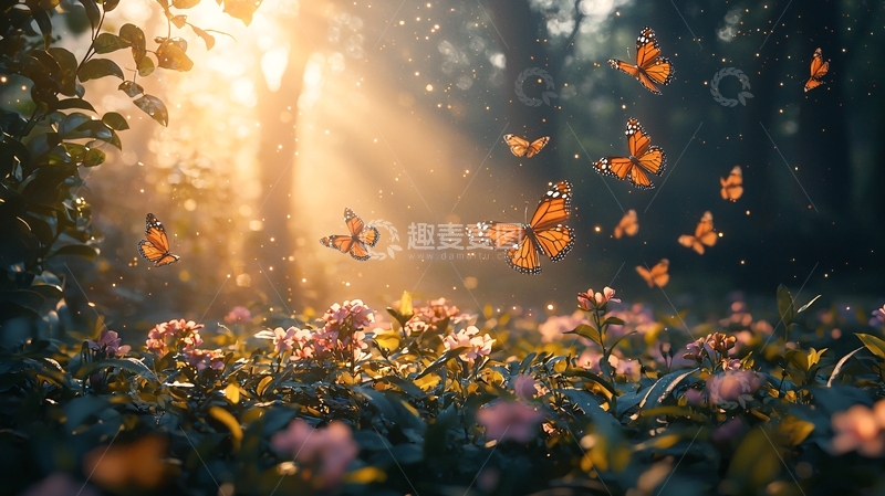 高清大图下载【趣麦麦图】阳光森林蝴蝶花海