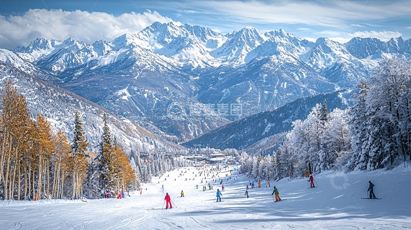 高清大图下载【趣麦麦图】雪山滑雪风景