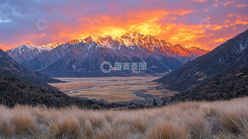 高清大图下载【趣麦麦图】日出雪山峡谷景色