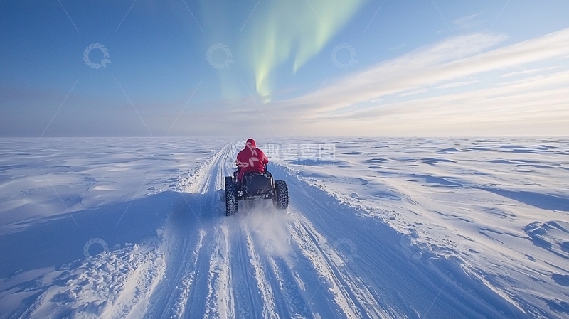 高清大图下载【趣麦麦图】极光下雪地驾驶