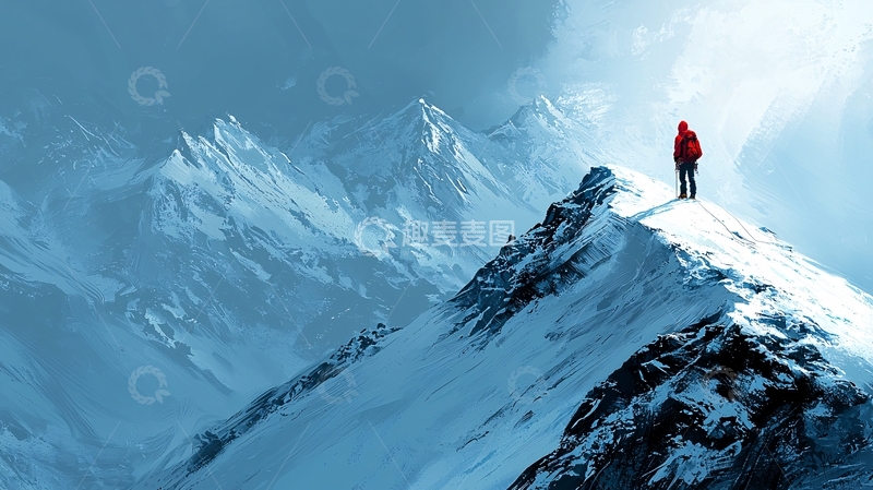 高清大图下载【趣麦麦图】雪山之巅的孤独身影