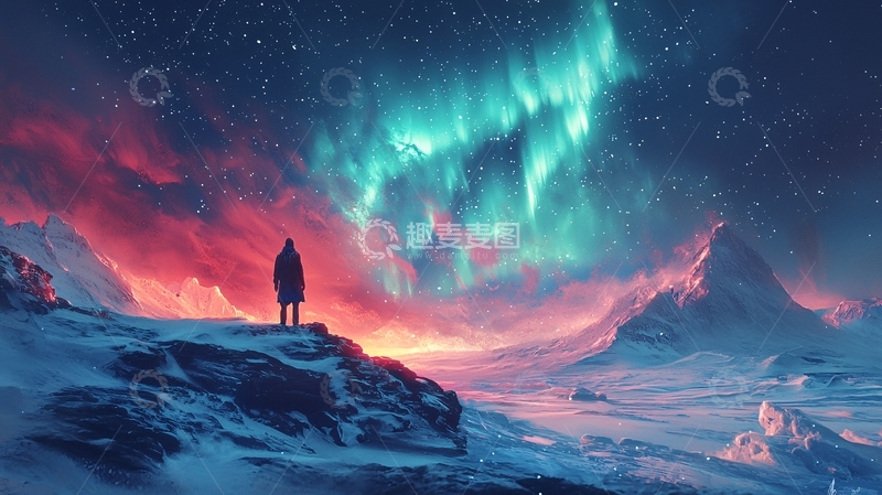 高清大图下载【趣麦麦图】极光下的孤独身影