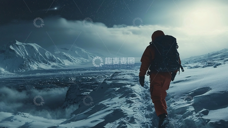 高清大图下载【趣麦麦图】极地探险家背影雪山