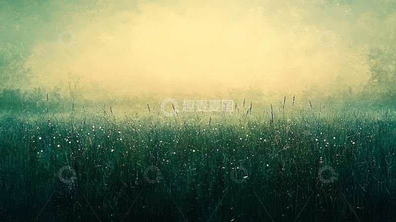 高清大图下载【趣麦麦图】清晨薄雾笼罩的草地