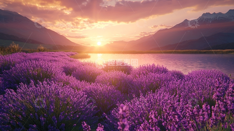 高清大图下载【趣麦麦图】日出薰衣草田园风光