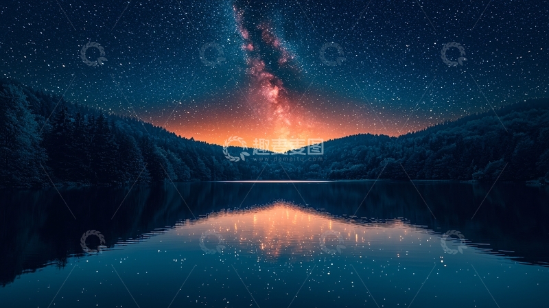 高清大图下载【趣麦麦图】星空倒影湖泊