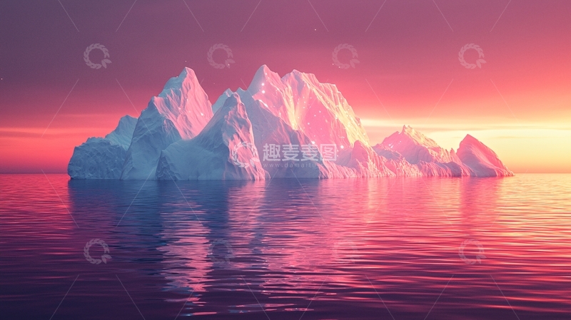 高清大图下载【趣麦麦图】粉色冰山日落