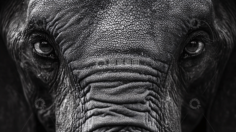 高清大图下载【趣麦麦图】大象特写黑白照片