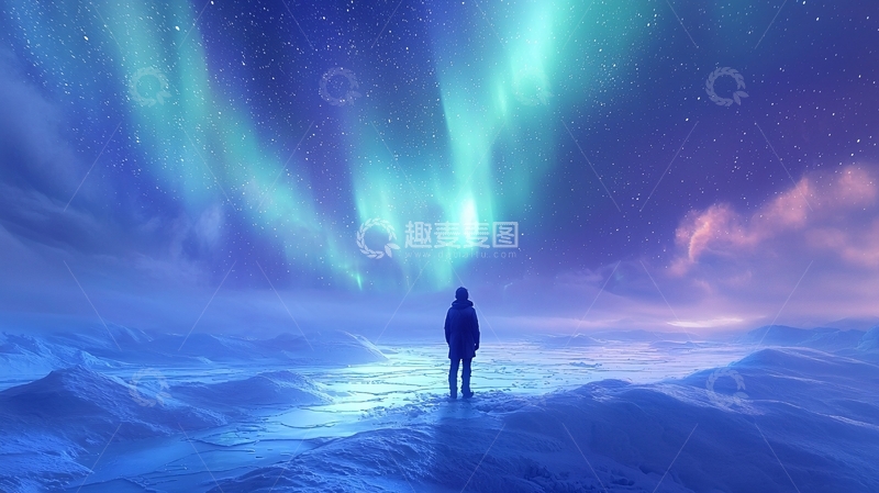 高清大图下载【趣麦麦图】极光下的孤独身影