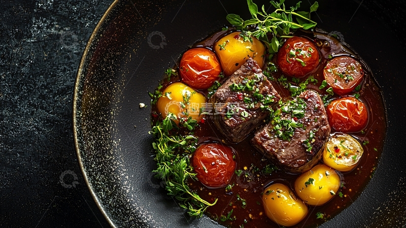 高清大图下载【趣麦麦图】红酒炖牛肉配彩椒