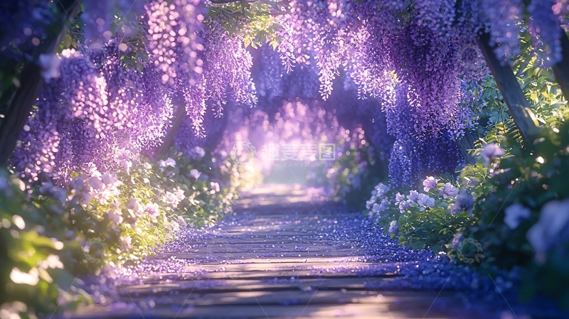 高清大图下载【趣麦麦图】紫藤花隧道