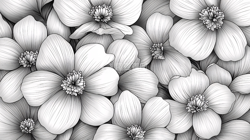 高清大图下载【趣麦麦图】黑白花卉素描