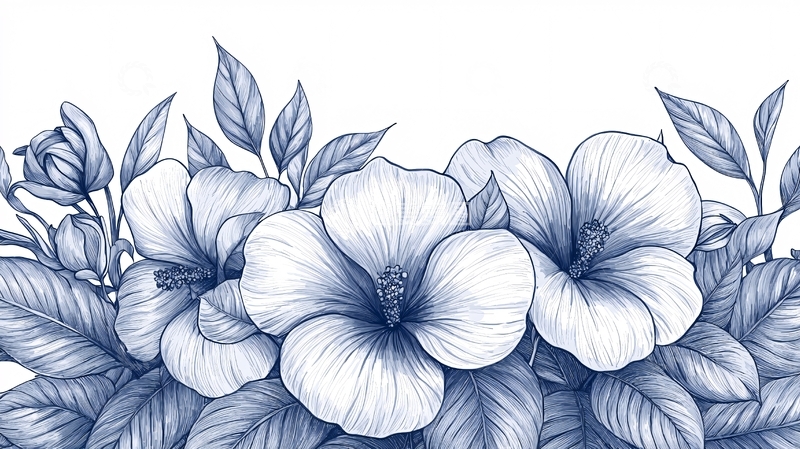 高清大图下载【趣麦麦图】蓝灰色手绘花卉边框