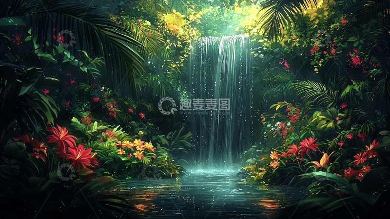 高清大图下载【趣麦麦图】热带雨林瀑布
