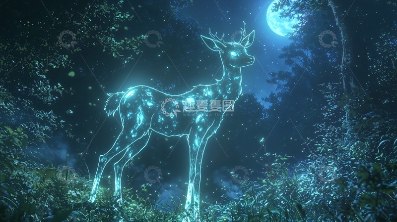 高清大图下载【趣麦麦图】月光下发光的小鹿
