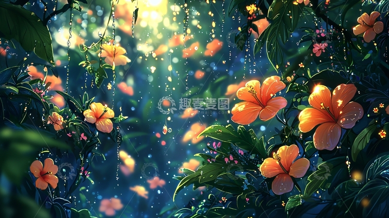 高清大图下载【趣麦麦图】雨中盛开的橙色花朵