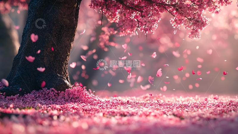 高清大图下载【趣麦麦图】樱花树下落英缤纷