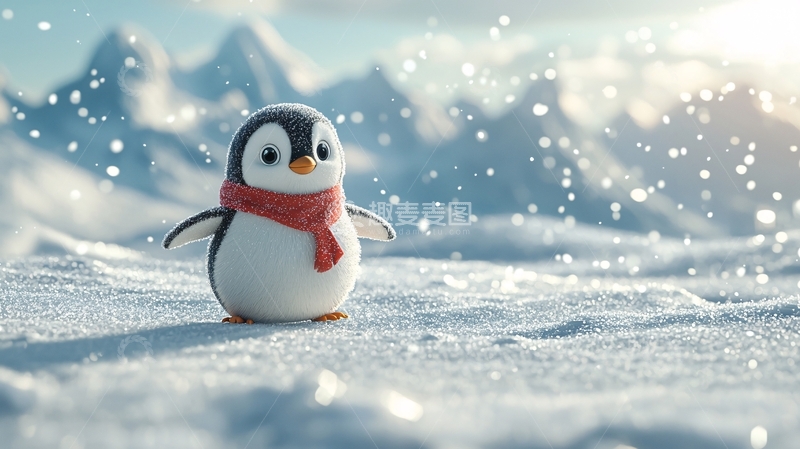 高清大图下载【趣麦麦图】戴围巾的小企鹅雪地